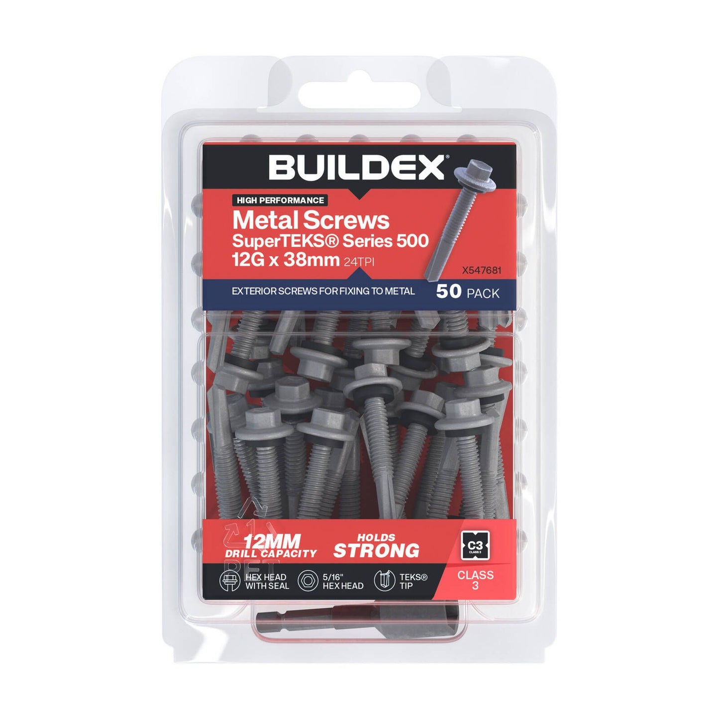 Buildex Galvanised Superteks Screws - 12g x 38mm - 50 Pack