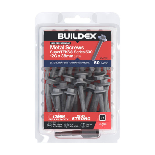Buildex Galvanised Superteks Screws - 12g x 38mm - 50 Pack