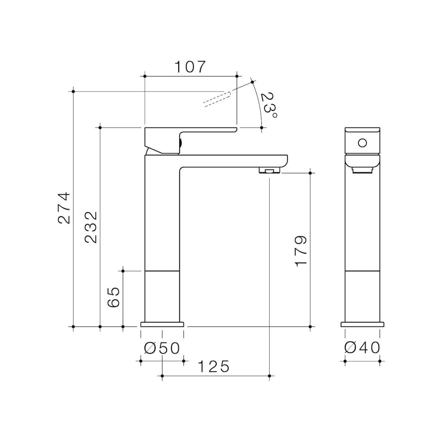 Caroma Chrome Luna Tower Mixer - 272mm - 6 Star