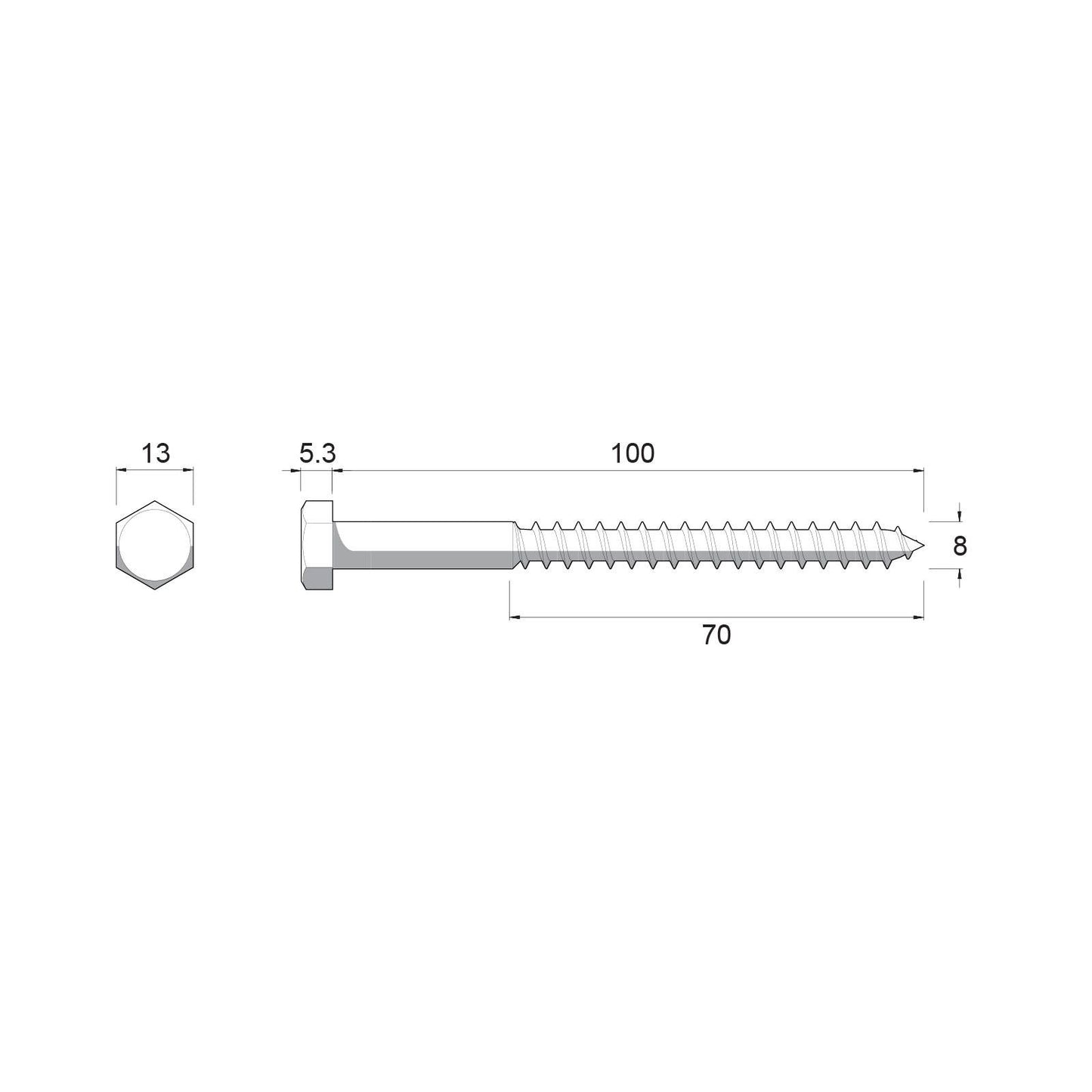 Zenith Hot Dip Galvanised Hex Head Coach Screws - M8 x 100mm - 25 Pack