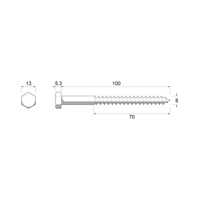 Zenith Hot Dip Galvanised Hex Head Coach Screws - M8 x 100mm - 25 Pack