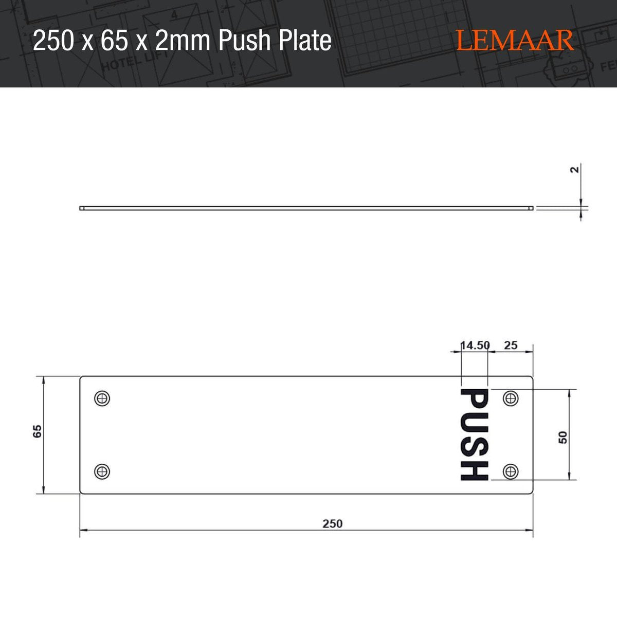 Lemaar Engraved Push Plate 250x65x2mm Satin Stainless Steel DDA Compliant