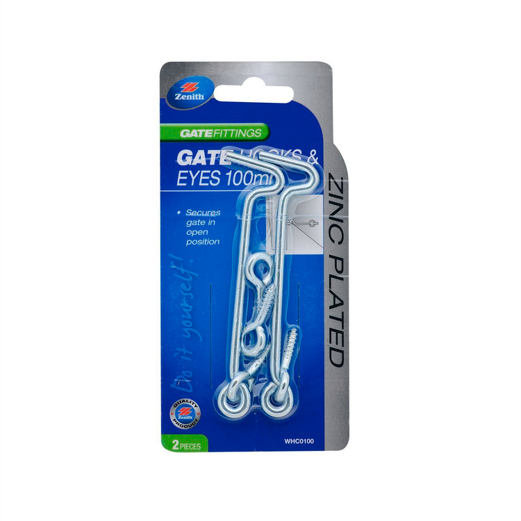 Zenith Zinc Plated Gate Hooks & Eyes 100mm - 2 Pack