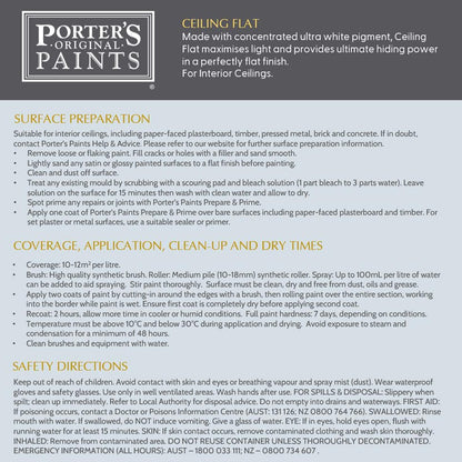 Porter's Flat Ceiling Paint - 4L - White