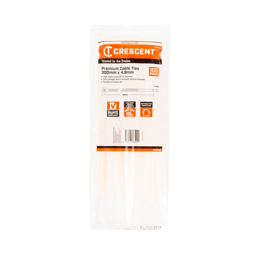 Crescent Natural Cable Ties - 300mm x 4.8mm - 100 Pack