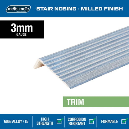 Metal Mate Aluminium Stair Nosing 43mm x 23mm Lightweight Slip Resistant