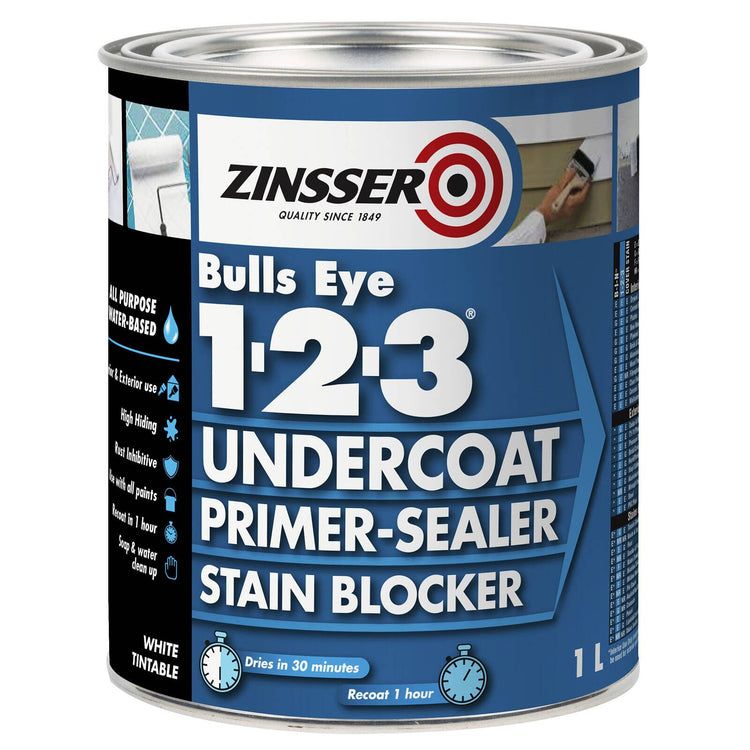 Zinsser Bulls Eye 1-2-3 Undercoat Primer-Sealer Stain Blocker White 1L