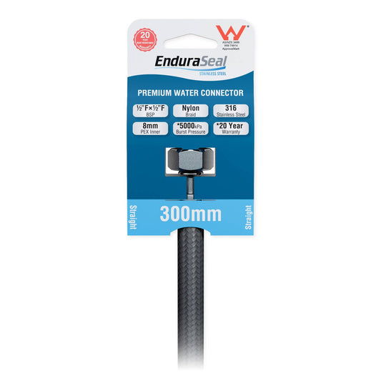 Enduraseal Silver Braided Water Connector Straight 300mm