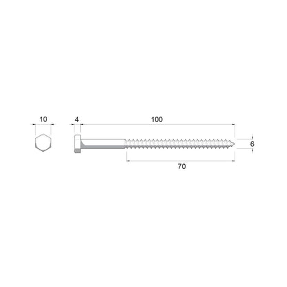 Zenith Hot Dip Galvanised Hex Head Coach Screws - M6 x 100mm - 25 Pack