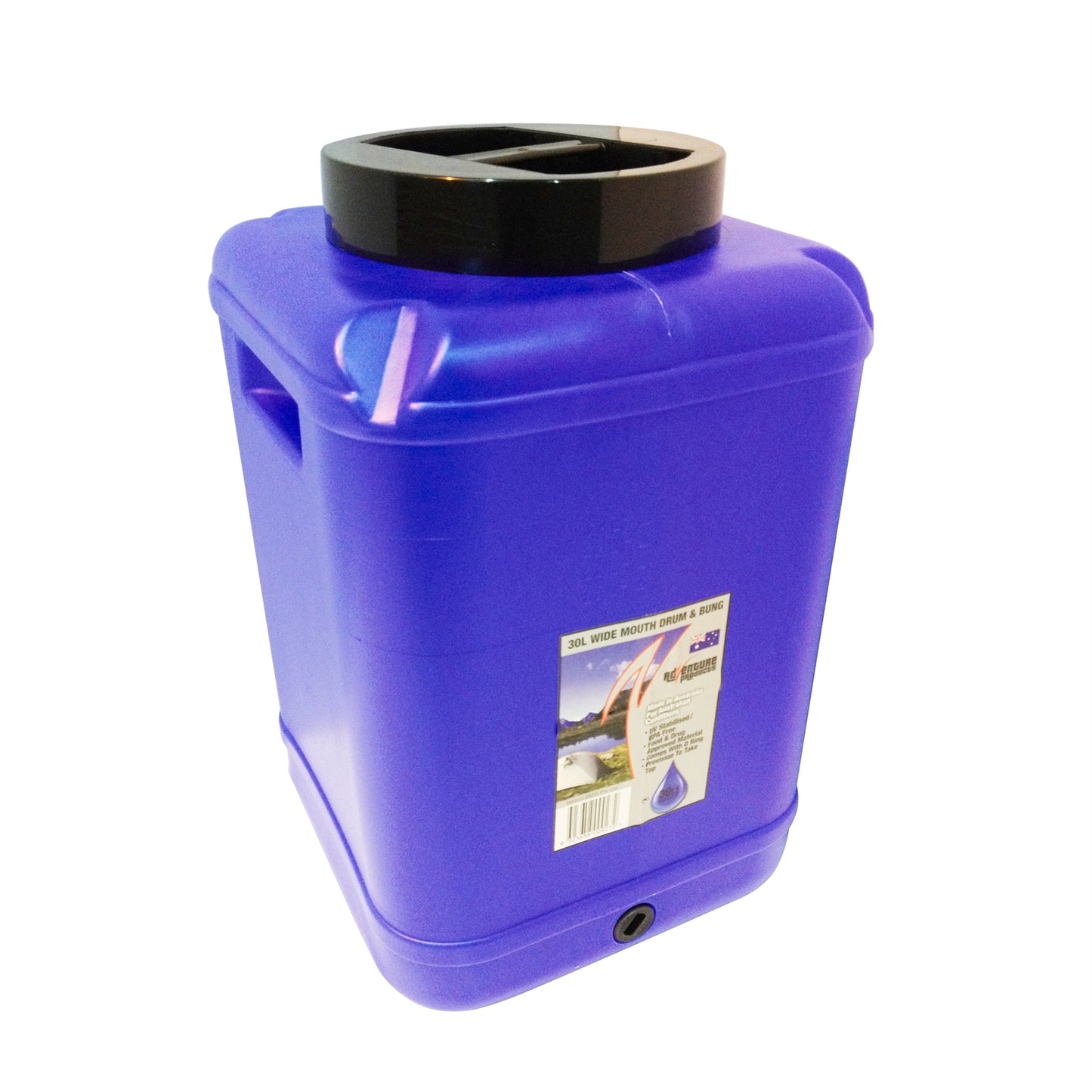 AdVenture Products Blue Tint Wide Mouth Water Storage Drum With Bung - 30L