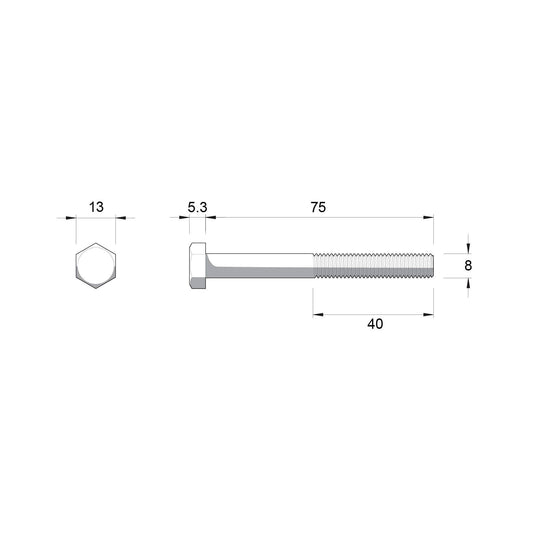 Zenith M8 x 75mm Zinc Plated Hex Head Bolts and Nuts - 2 Pack