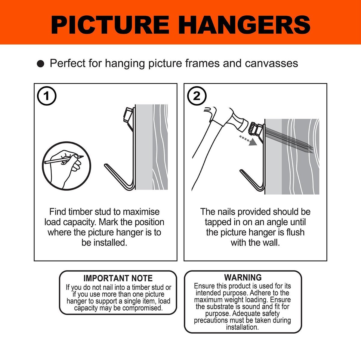 Everhang Picture Hanger - 45kg - Brass Plated - Heavy Duty - 4 Pack