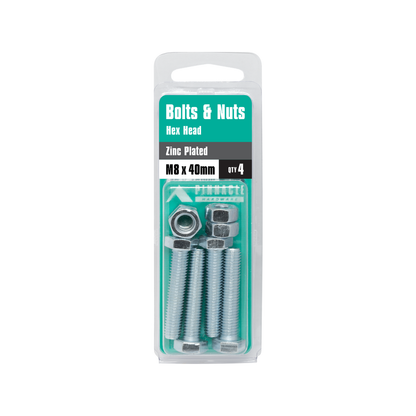 Pinnacle Hex Head Bolts and Nuts - M8 x 40mm - 4 Pack