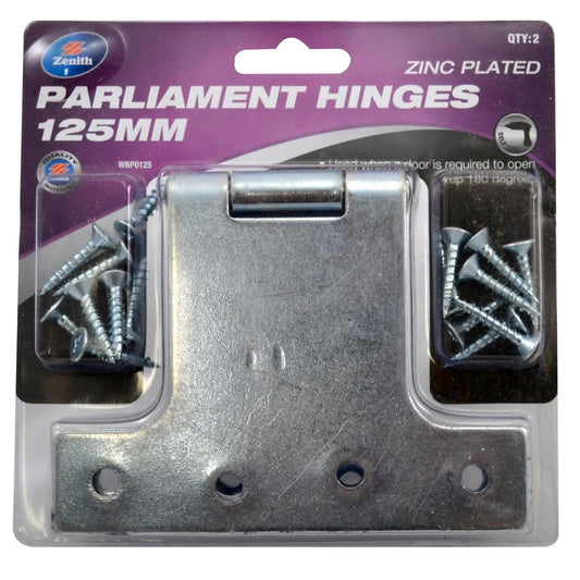 Zenith 125mm Zinc Plated Parliament Hinges - 2 Pack