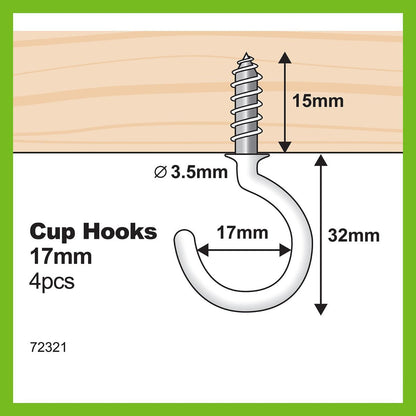 Everhang Cup Hooks - 17mm - PVC - Easy Installation - 4 Pack