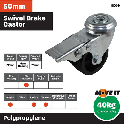 Move It Hole Swivel Castor - 50mm