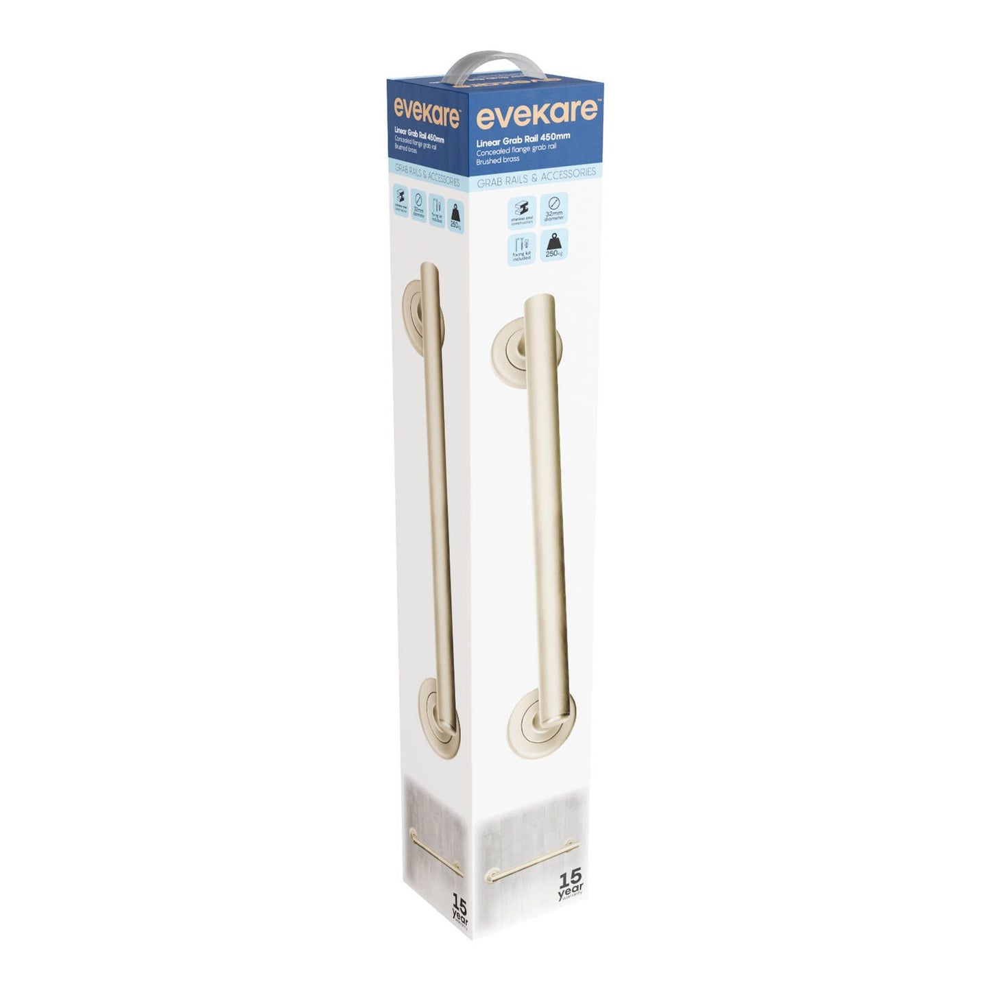 Evekare Linear Grab Rail - 450mm - Brushed Brass
