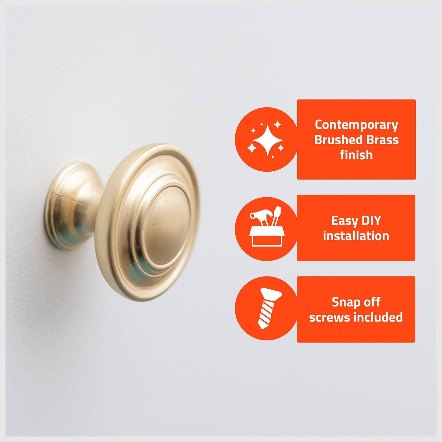 Taskmaster Round Cabinet Knob - 34mm - Brushed Brass - 4 Pack