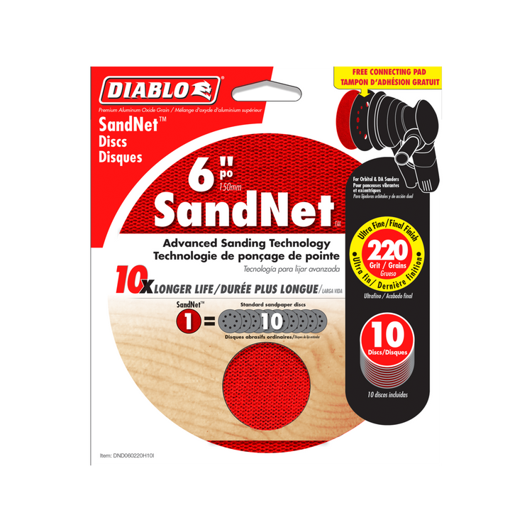 Diablo 150mm 220 Grit SandNet Orbital Discs with Connection Pad 10 Pack