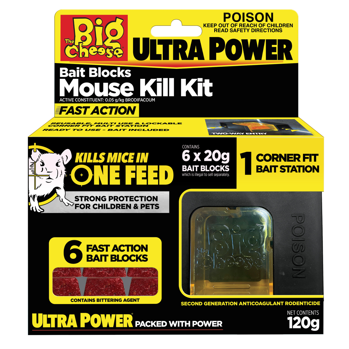 The Big Cheese Ultra Power Bait Blocks Mouse Kill Kit - 6 x 20g