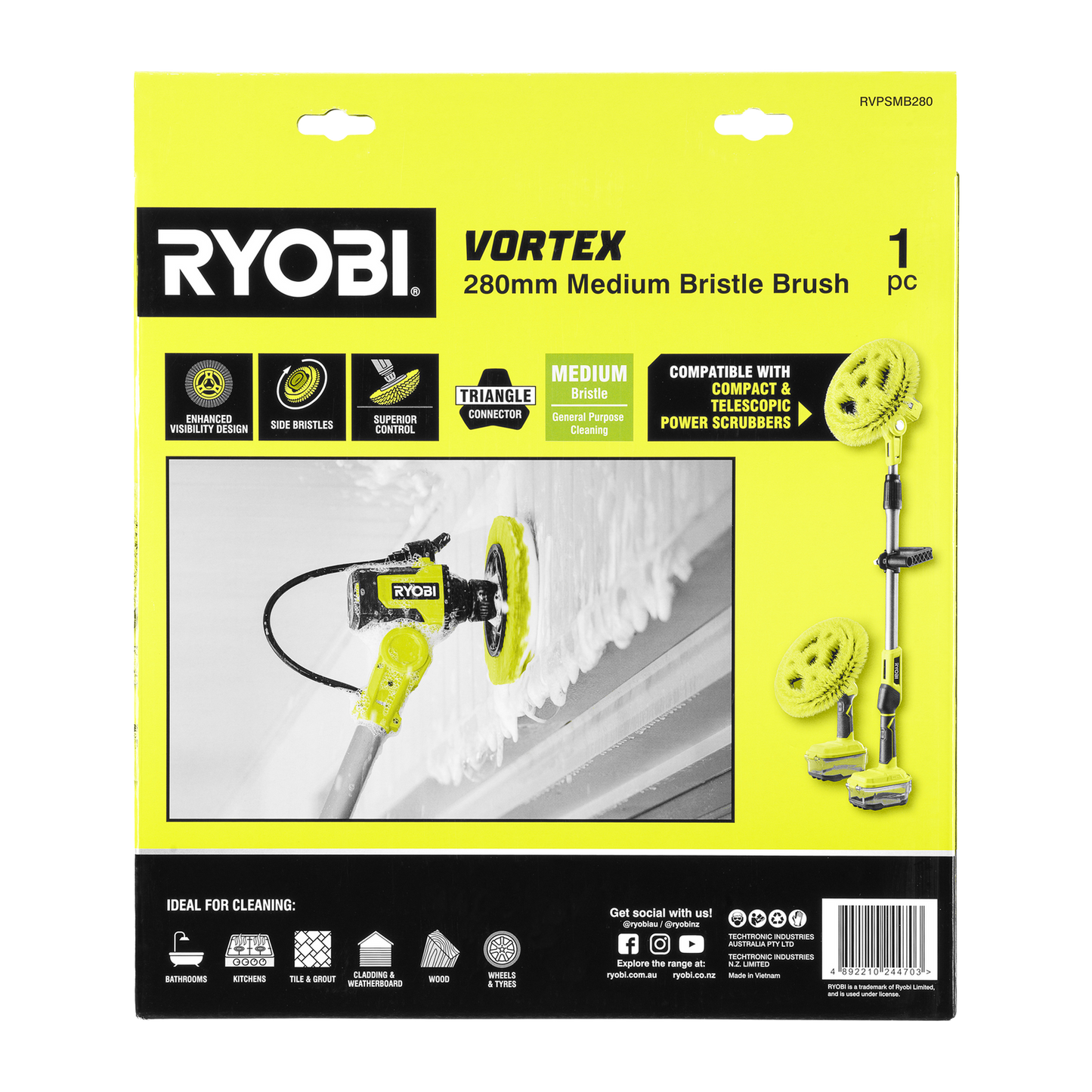 Ryobi Power Scrubber Brush - 280mm - Medium