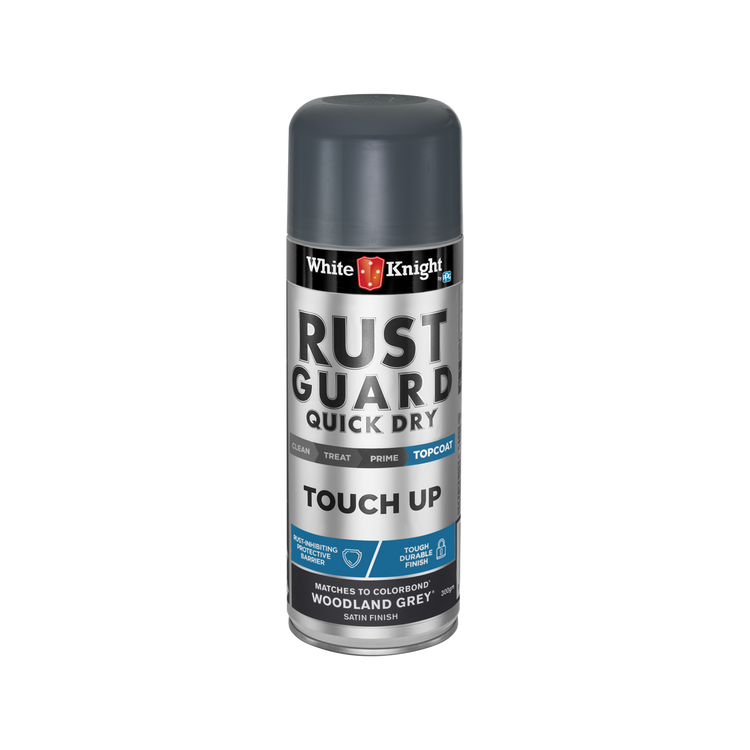 White Knight Rust Guard Quick Dry Touch Up Spray Paint - Woodland Grey Satin Finish 300g