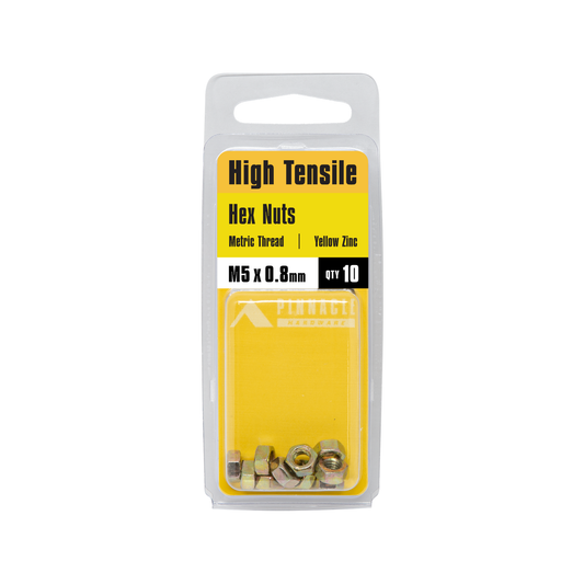 Pinnacle High Tensile Yellow Zinc Hex Nuts Metric Thread M5 x 0.8mm 10 Pack