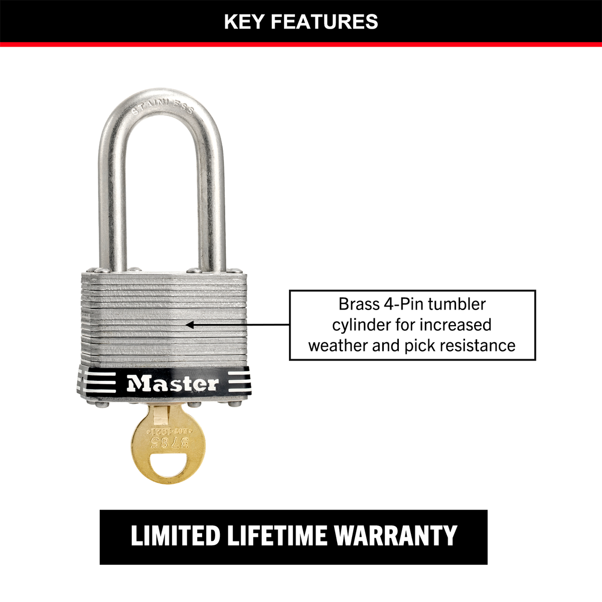 Master Lock 44mm Stainless Steel Padlock Laminated Weather Resistant