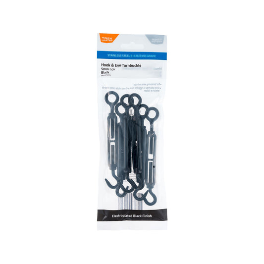 Taskmaster Black Stainless Steel Hook & Eye Turnbuckle - 5mm - 6 Pack