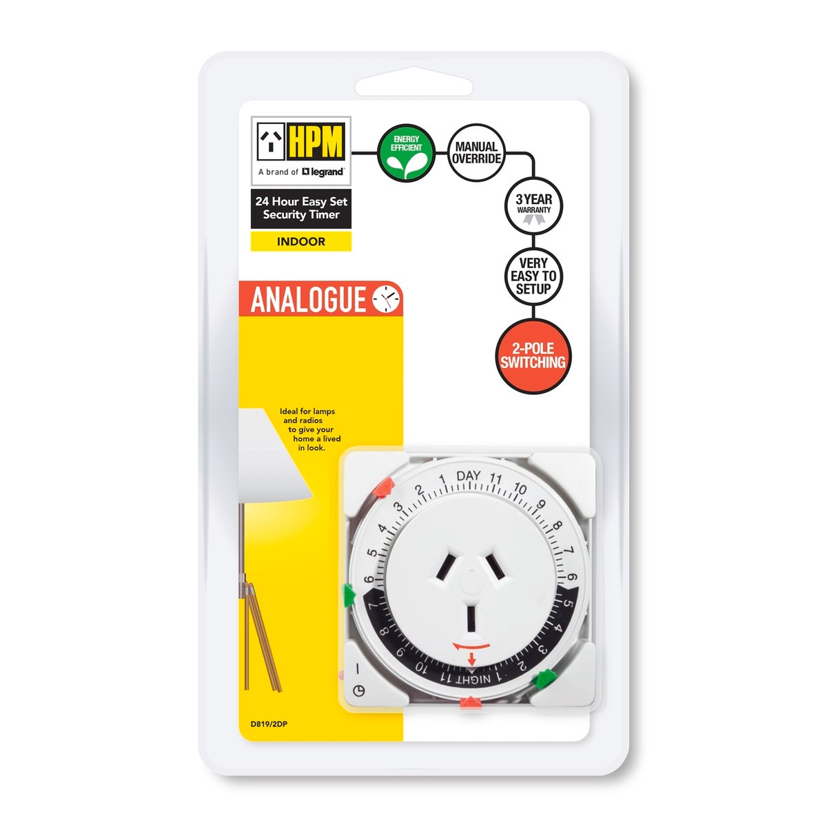 Hpm Easy Set Timer - 24HR - Plastic - Programmable - 1 Outlet