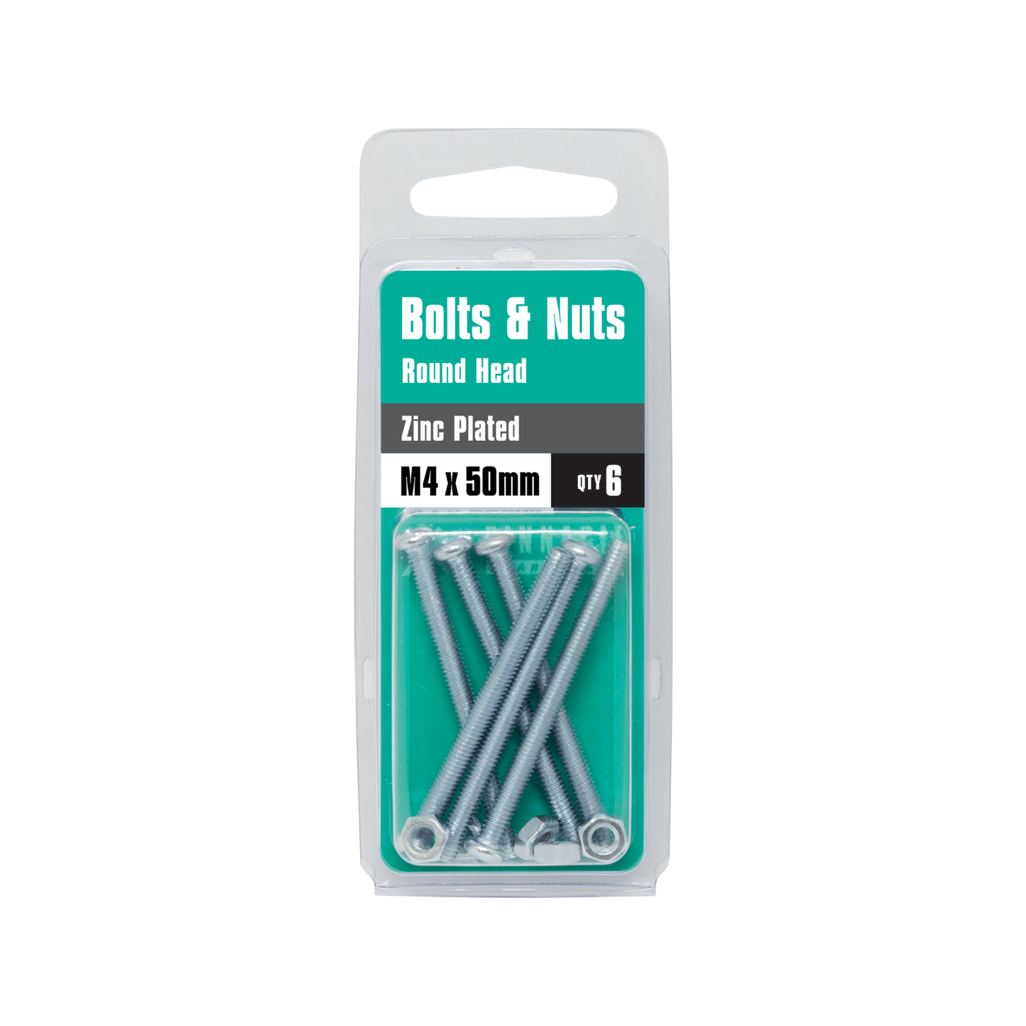 Pinnacle Round Head Bolts and Nuts - M4 x 50mm - 6 Pack