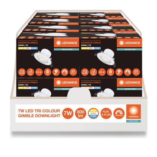 Ledvance Downlight Gimble - 90mm - 7W - Tri Colour - Dimmable - White