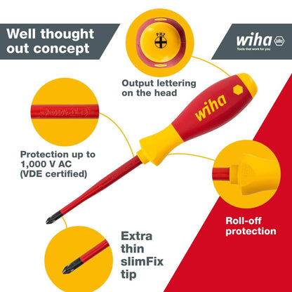 Wiha VDE Insulated Softfinish Phillips Screwdriver - PH1 - 80mm