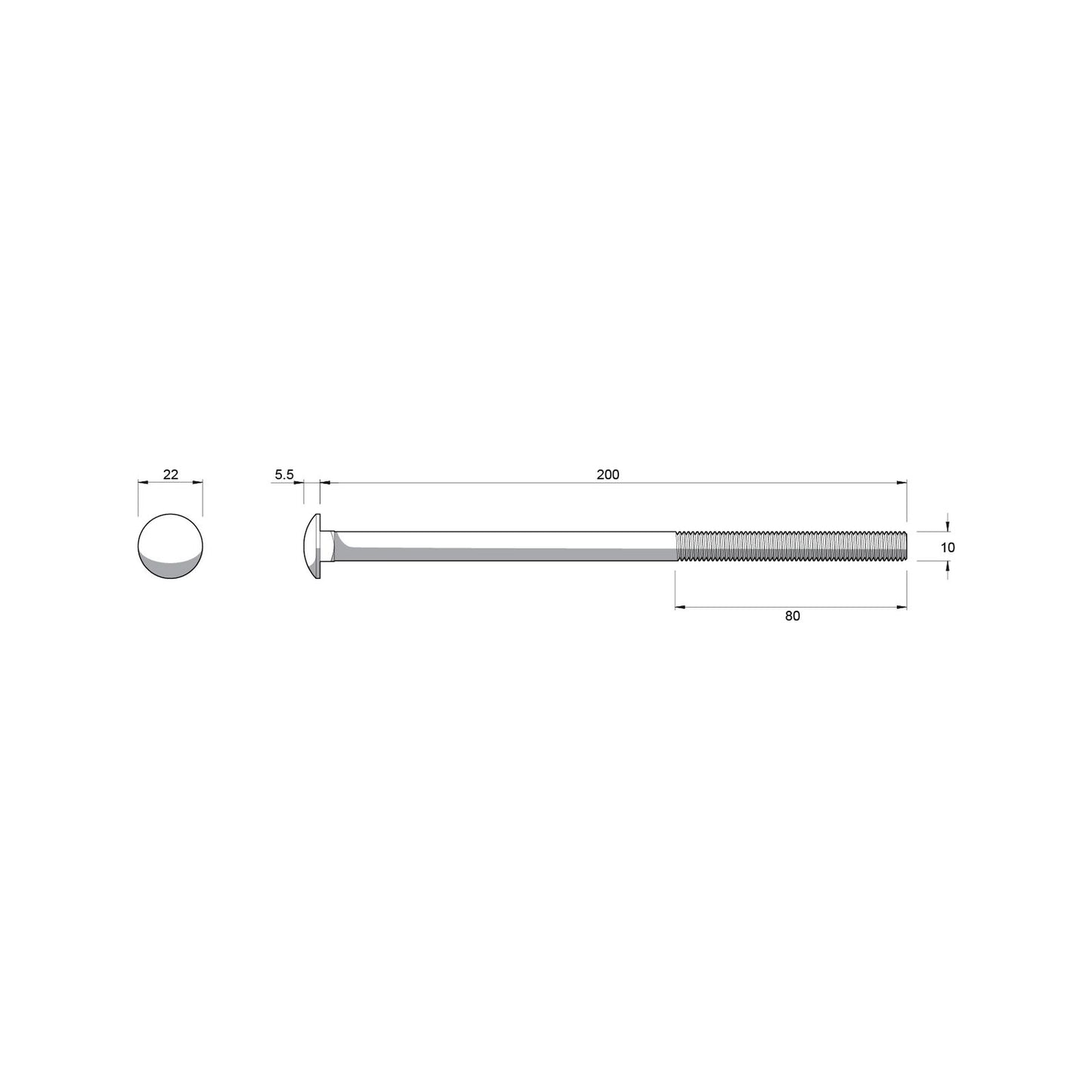 Zenith M10 x 200mm Zinc Plated Cup Head Bolts and Nuts - 12 Pack