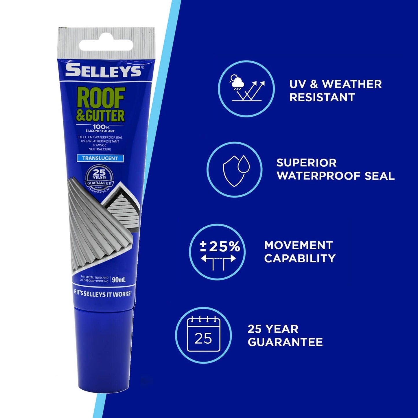 Selleys Translucent Roof and Gutter Silicone Sealant - 90ml