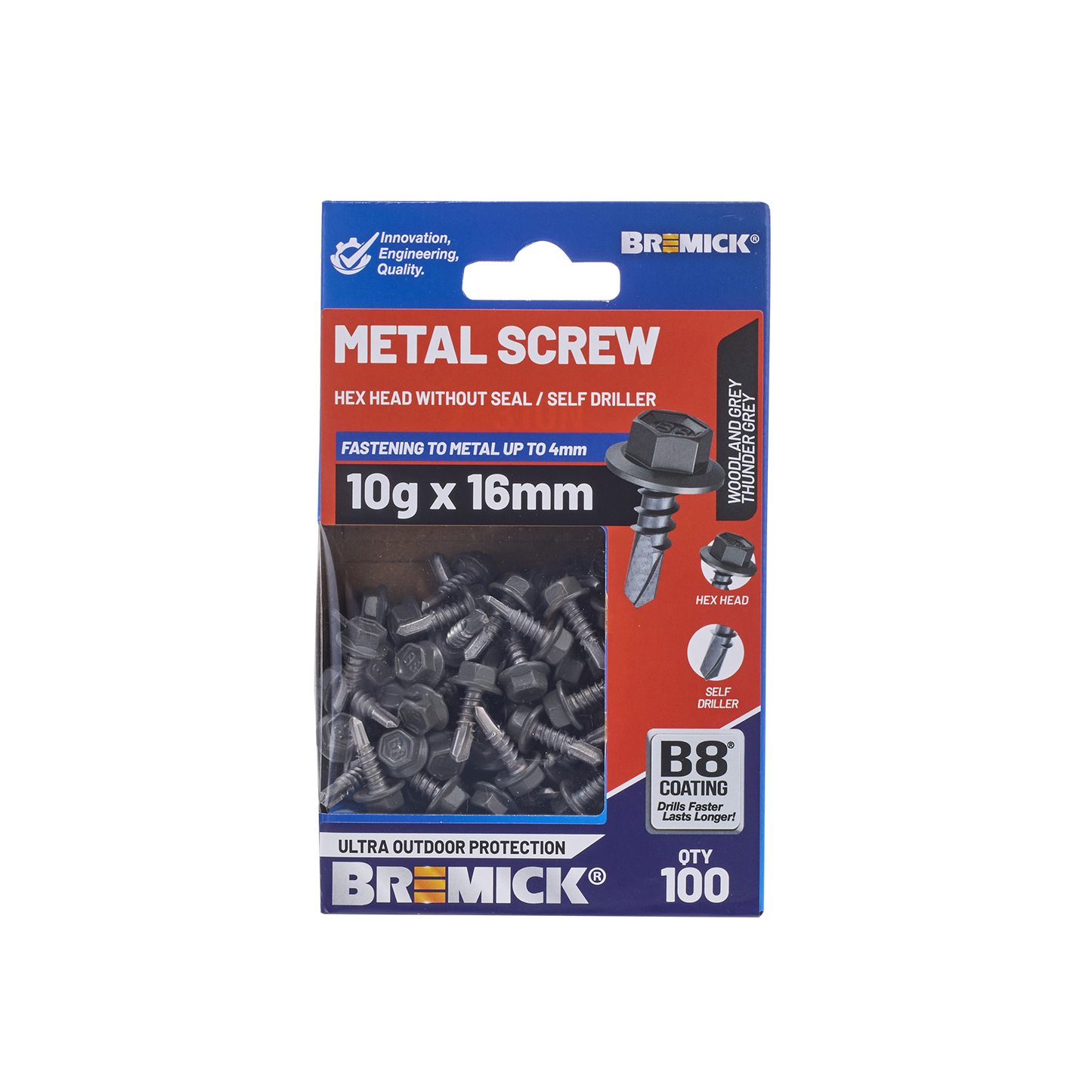 Bremick Metal Hex Screw - 10g x 16mm - 100 Pack