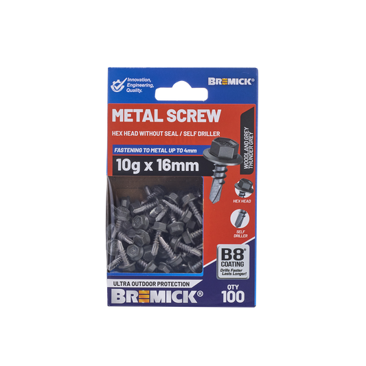 Bremick Metal Hex Screw - 10g x 16mm - 100 Pack