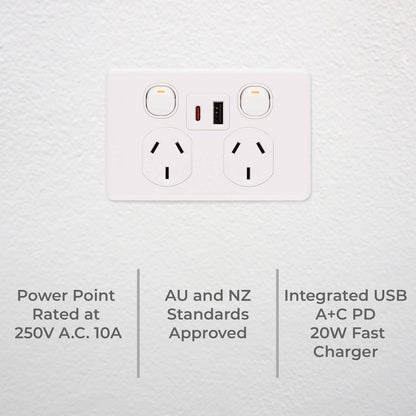 Deta x6 Double Power Point with USB A+C - White