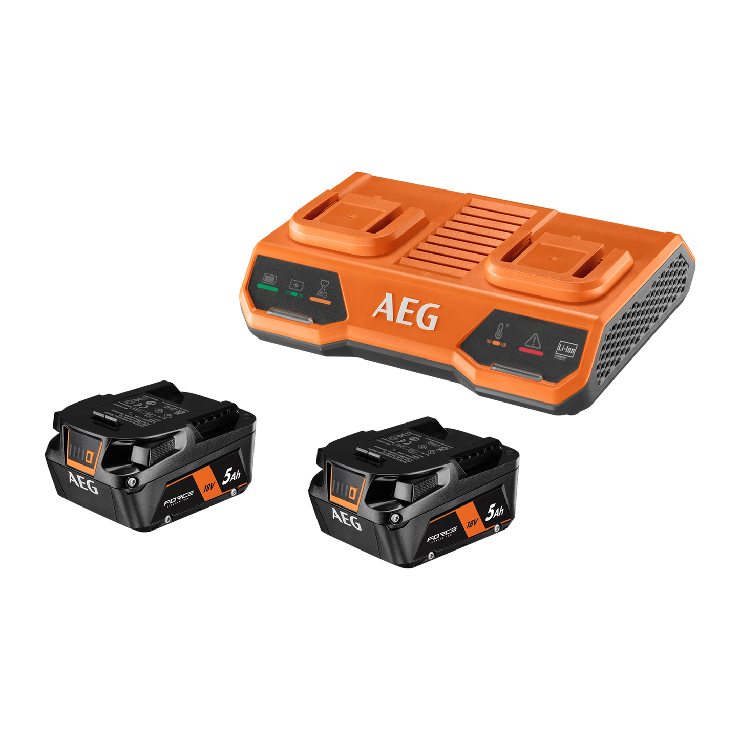 AEG Dual Port Charger & Battery Twin Pack - 18V - 5.0Ah - 2 Batteries