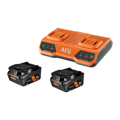 AEG Dual Port Charger & Battery Twin Pack - 18V - 5.0Ah - 2 Batteries
