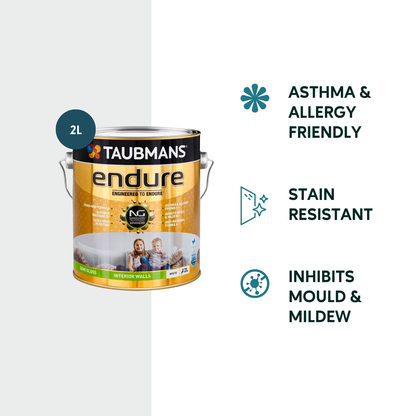 Taubmans White Semi Gloss Endure Interior Walls Paint - 2L