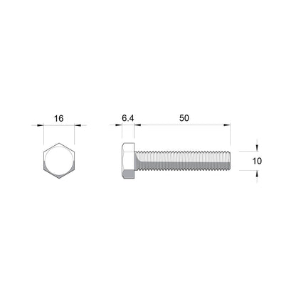 Zenith M10 x 50mm Zinc Plated Hex Head Bolts and Nuts - 25 Pack