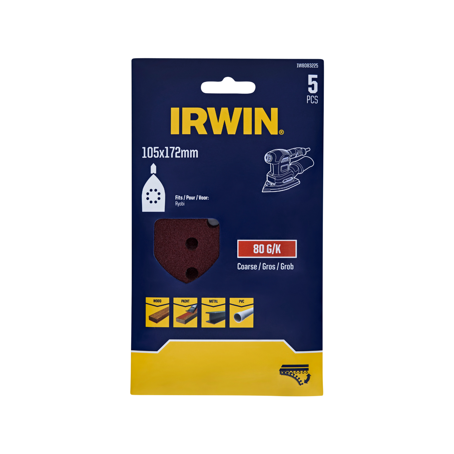 Irwin Detail Sheets - 80 Grit - 105 x 172mm - 5 Pack