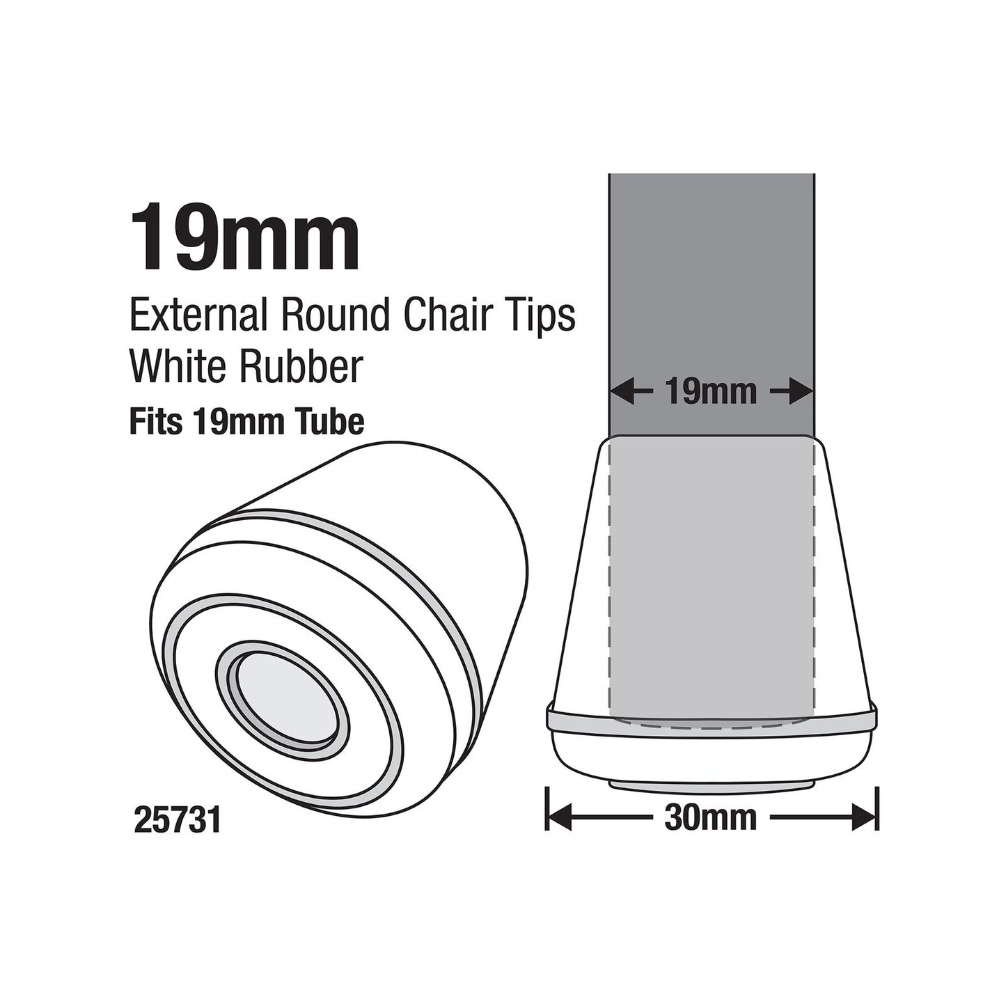 Surface Gard White Round Rubber Chair Tips - 19mm - 4 Pack