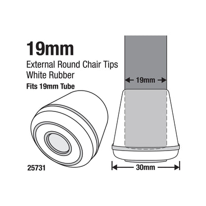Surface Gard White Round Rubber Chair Tips - 19mm - 4 Pack