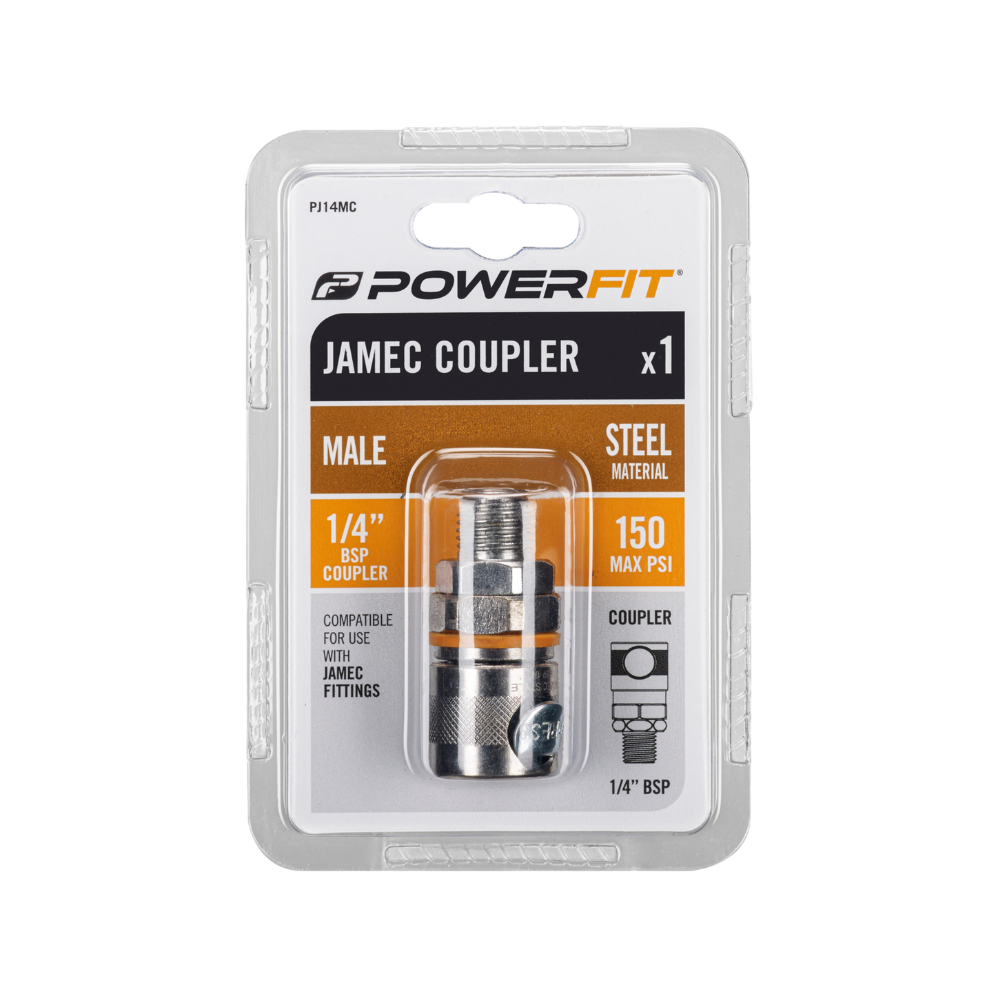 Powerfit Jamec Male Coupler - 1/4" BSP - 150PSI