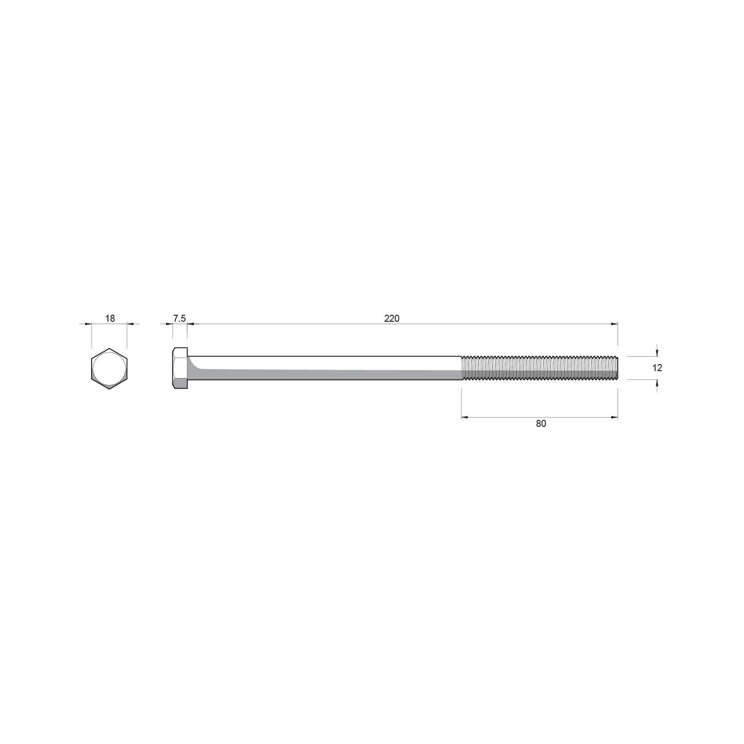 Zenith Hot Dip Galvanised Hex Head Bolts - M12 x 220mm - 12 Pack