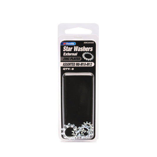 Zenith Assorted External Zinc Plated Star Washer M8,M10,M12 - 6 Pack