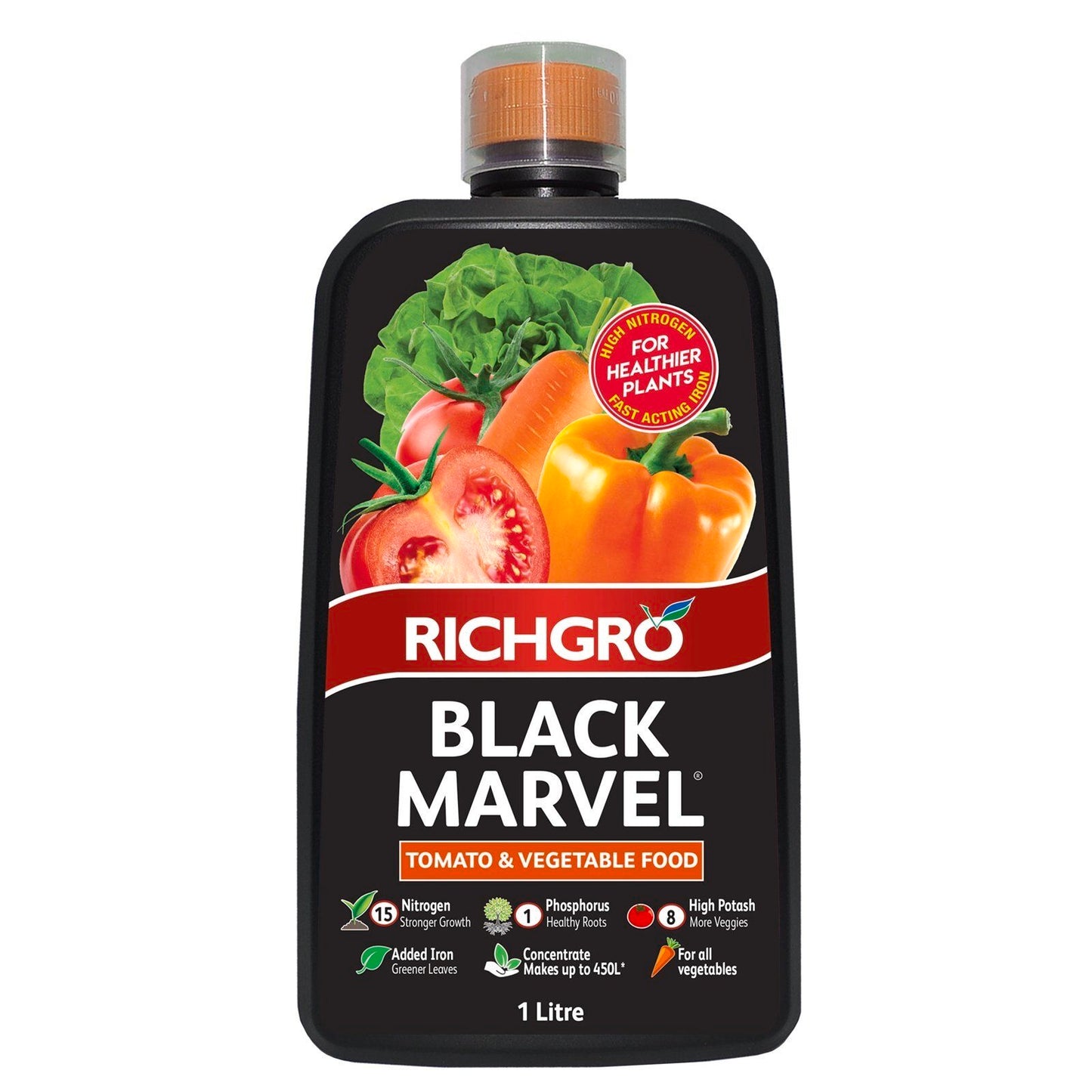Richgro Black Marvel Tomato And Vegetable Food Liquid Fertiliser Concentrate 1L