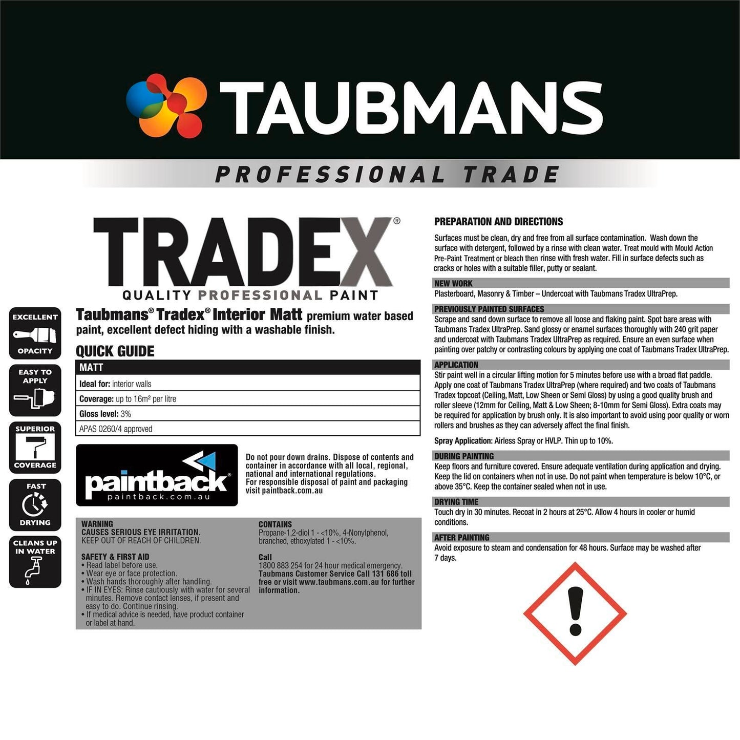 Taubmans Tradex Paint - 4L - Matt